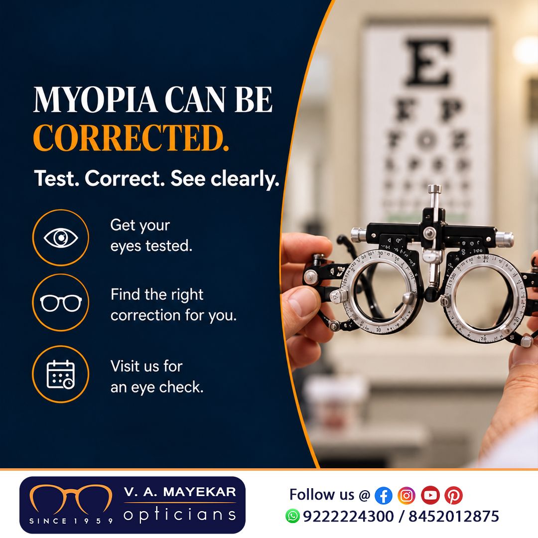 VAMayekarOptics's tweet photo. Myopia can cause blurry distance vision. Signs include squinting, blurry road signs, or sitting closer to screens/boards.
Notice changes in your vision? Get your eyes tested at V. A. Mayekar Opticians.
📍 Thane & Mumbai | 📞 9222224300
#Myopia #EyeCare #ClearVision #EyeTest https://t.co/iDTWrwt5uA