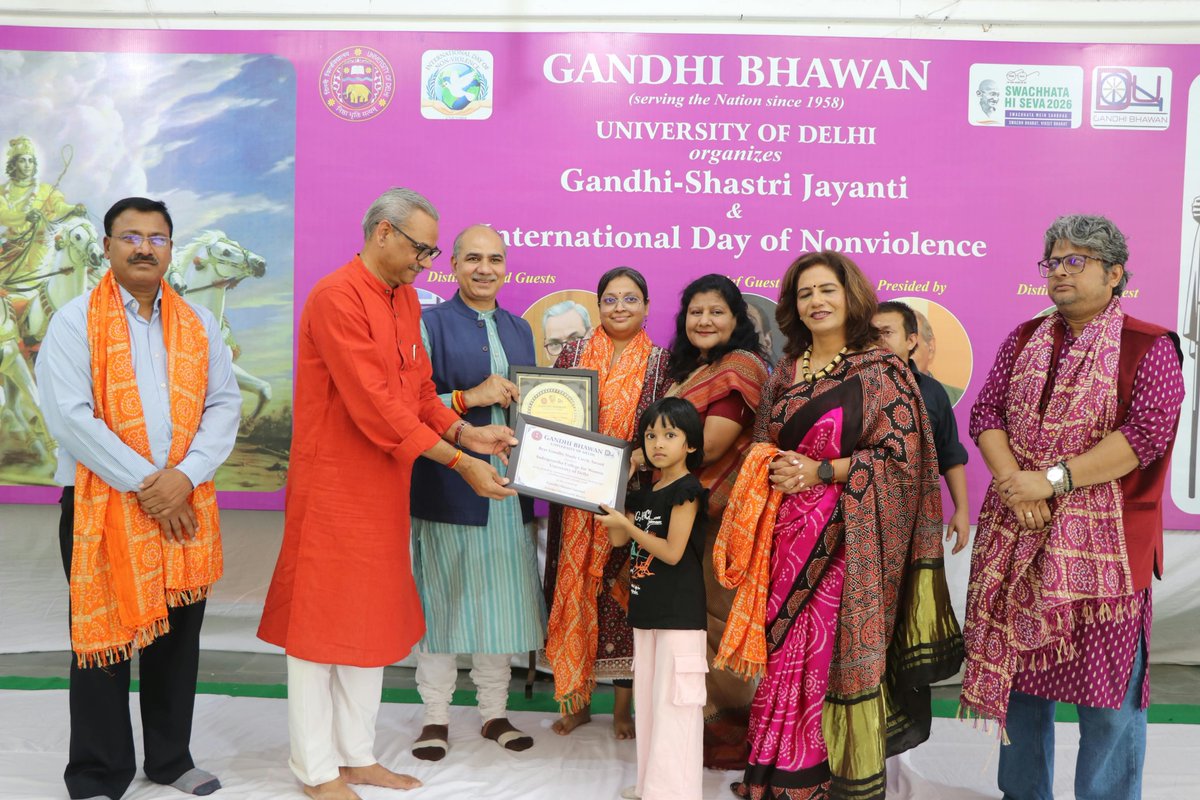 kpsingh330's tweet photo. Awards and Prize Distribution Ceremony | Gandhi–Shastri Jayanti Celebrations.

At Gandhi Bhawan, University of Delhi, our commitment extends beyond promoting, propagating, and preserving the timeless legacy of Mahatma Gandhi Ji. We also strive to inspire the younger generation by recognising and rewarding their contributions to Gandhian studies, research, and activities.

On the occasion of the 157th Birth Anniversary of Mahatma Gandhi Ji, we proudly introduced the National Emerging Gandhian Scholar Award–2026, which was conferred upon  Dr. Milind Pandey,  a promising young scholar, in recognition of his commendable research on Gandhian philosophy and his doctoral thesis.

The 'Best Gandhi Study Circle Awards' were presented to Indraprastha College for Women and Mata Sundari College for their outstanding activities promoting Gandhian thoughts and philosophy.