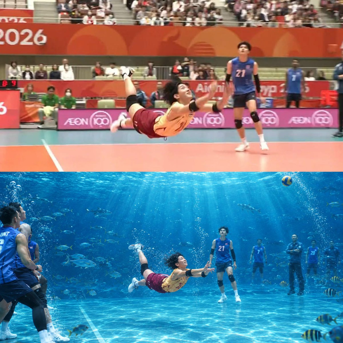 lisaxarm's tweet photo. น้องเหนือลอยได้  ราวกับว่ากำลังว่ายน้ำอยู่😂

#วอลเลย์บอลชาย #เอเชียนเกมส์2026 https://t.co/MI8pvOzhA4