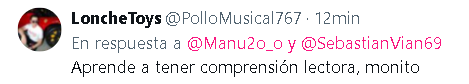 Manu2o_o's tweet photo. @PolloMusical767 @SebastianVian69 "Ves como sacas a relucir tus complejos? Que tenía que ver el color de piel." Monito es una forma despectiva de llamar a la gente de color https://t.co/vqBEGsCSu4