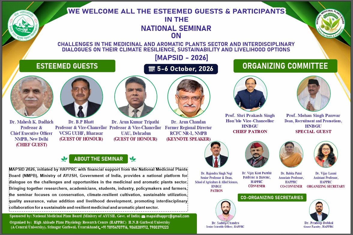 OfficialHnbgu's tweet photo. राष्ट्रीय संगोष्ठी आयोजन सूचना 

#MAPSID2026 #HNBGU #MedicinalPlants #AromaticPlants #ClimateResilience #Sustainability #ResearchSeminar
@spsinghdu https://t.co/YGPQ8nZNXG