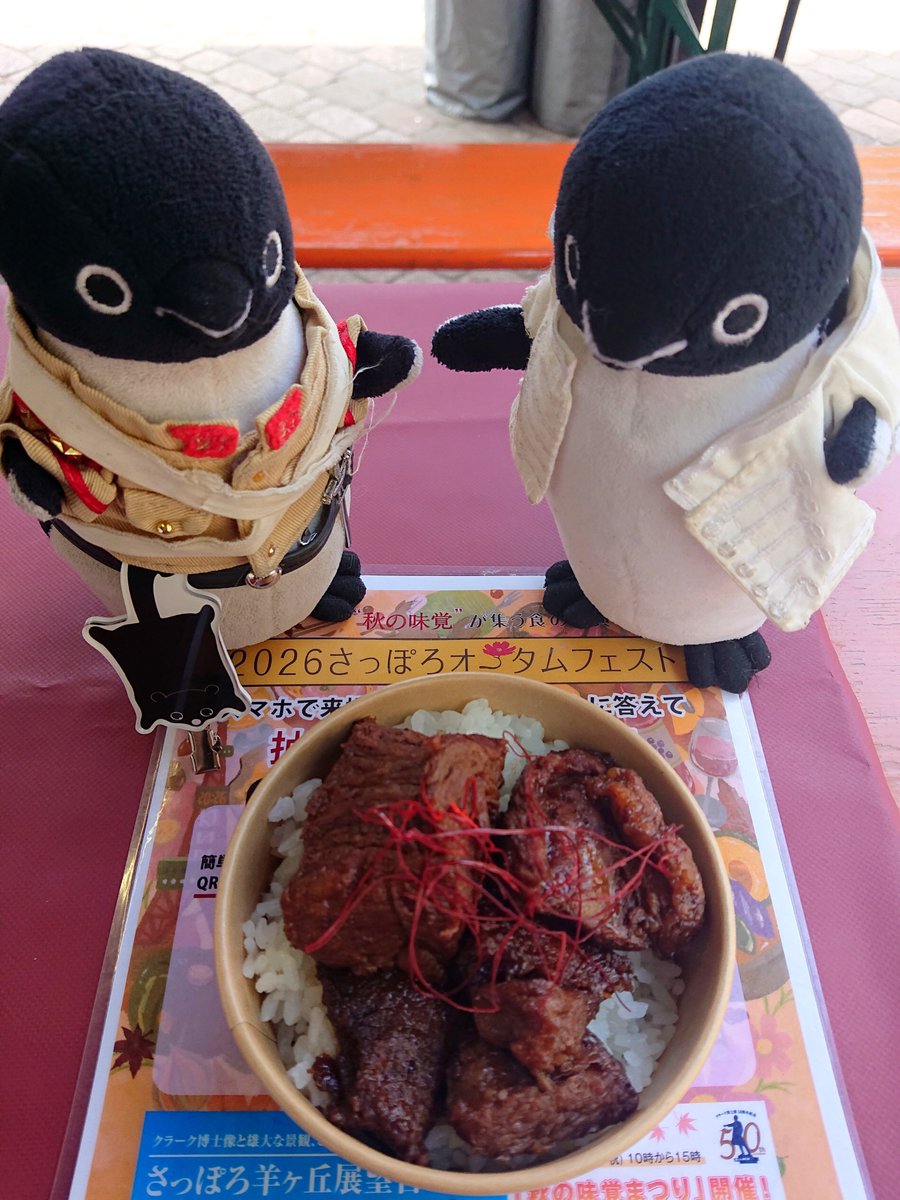 39Flowersaurus's tweet photo. 仕事の休憩中にもわざわざ原付で
オータム行ってたイカれたワイ。
[月形] の〈和牛とろ飯〉のお肉
分厚くておいしかった！
タイミング良く北海道和牛の
試食配ってる所に出くわして
これがまた爆裂うまかった！
無料配布が色々食べた肉の
中で１番ウマイとかヤメロ(笑)

#2026さっぽろオータムフェスト https://t.co/r60mAll6yU