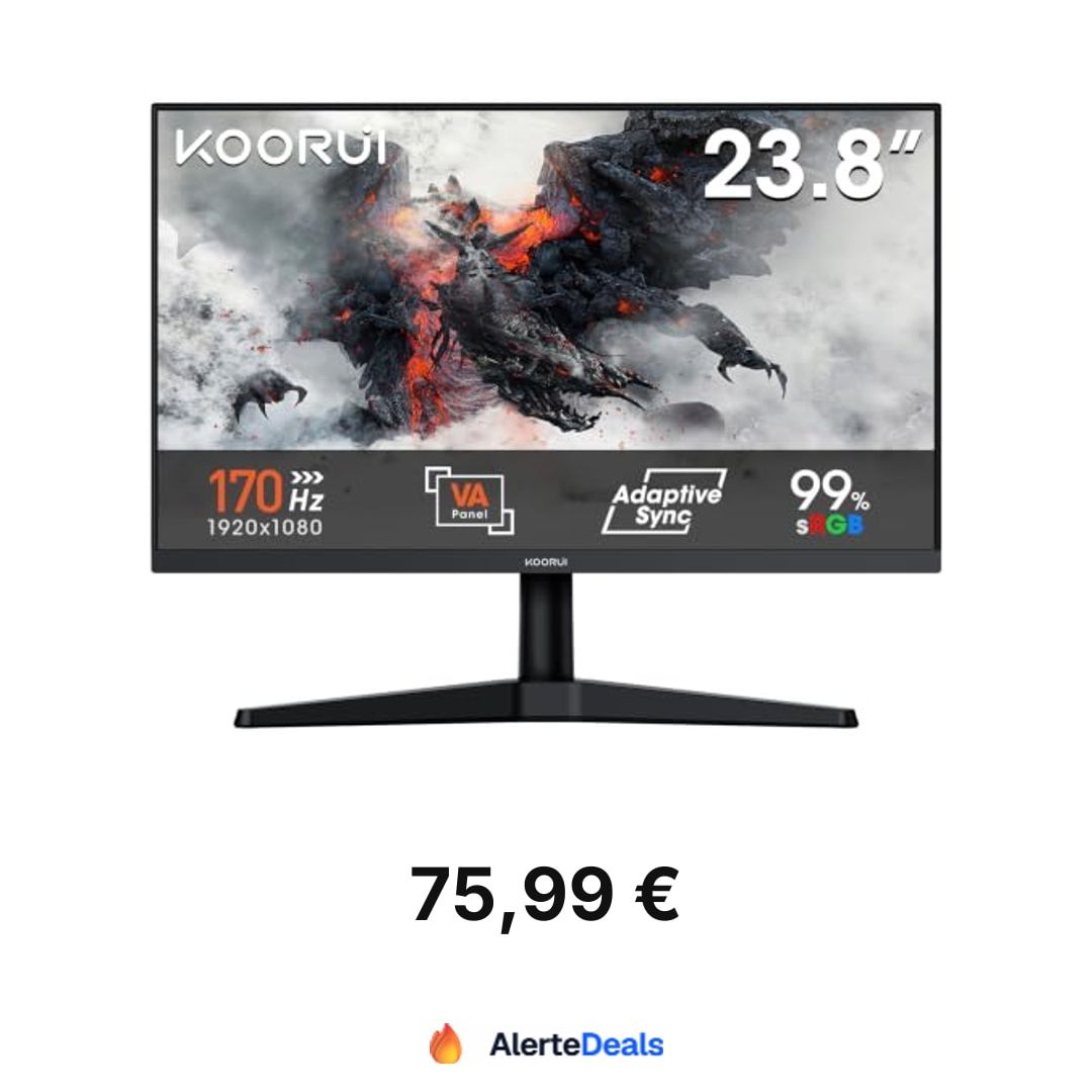 AlerteDeals's tweet photo. Promo Amazon :
75,99€ au lieu de 111,46€ (-31%)
Écran PC gamer Koorui 24 pouces 170Hz FHD, dalle VA, Adaptive Sync et connectivité HDMI pour des sessions fluides 🖥️
Lien en 1re réponse 👇
#publicité #bonsplans #amazon https://t.co/eNnIBSORxn