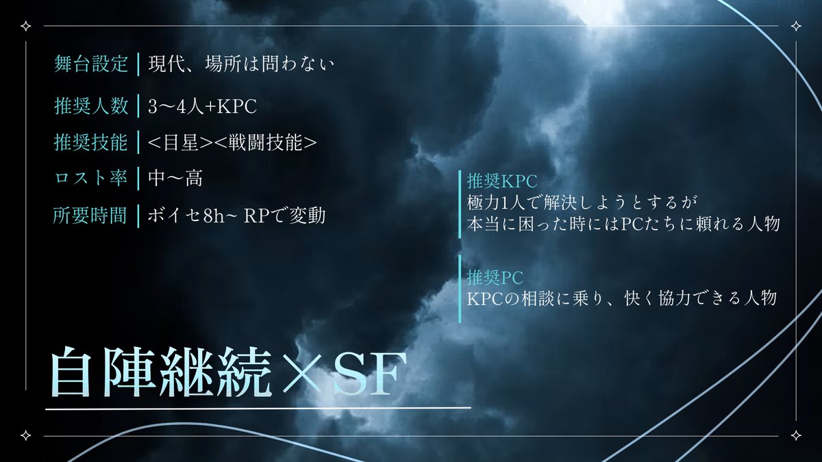 egamin_'s tweet photo. CoC6th『Eye of the storm』
╾  自陣継続 × SF × 劇場版  ╼
https://t.co/EavcaQHCF4

『こんな日にごめん、今から会えない？』
　KPCからの1つの連絡により、
　　　あなた達は再び集まることとなる＿＿

トレーラー更新しました✨
次に雨が降るまでセール中☔
#月初めだし自作シナリオ宣伝する https://t.co/0AWgeilIlV