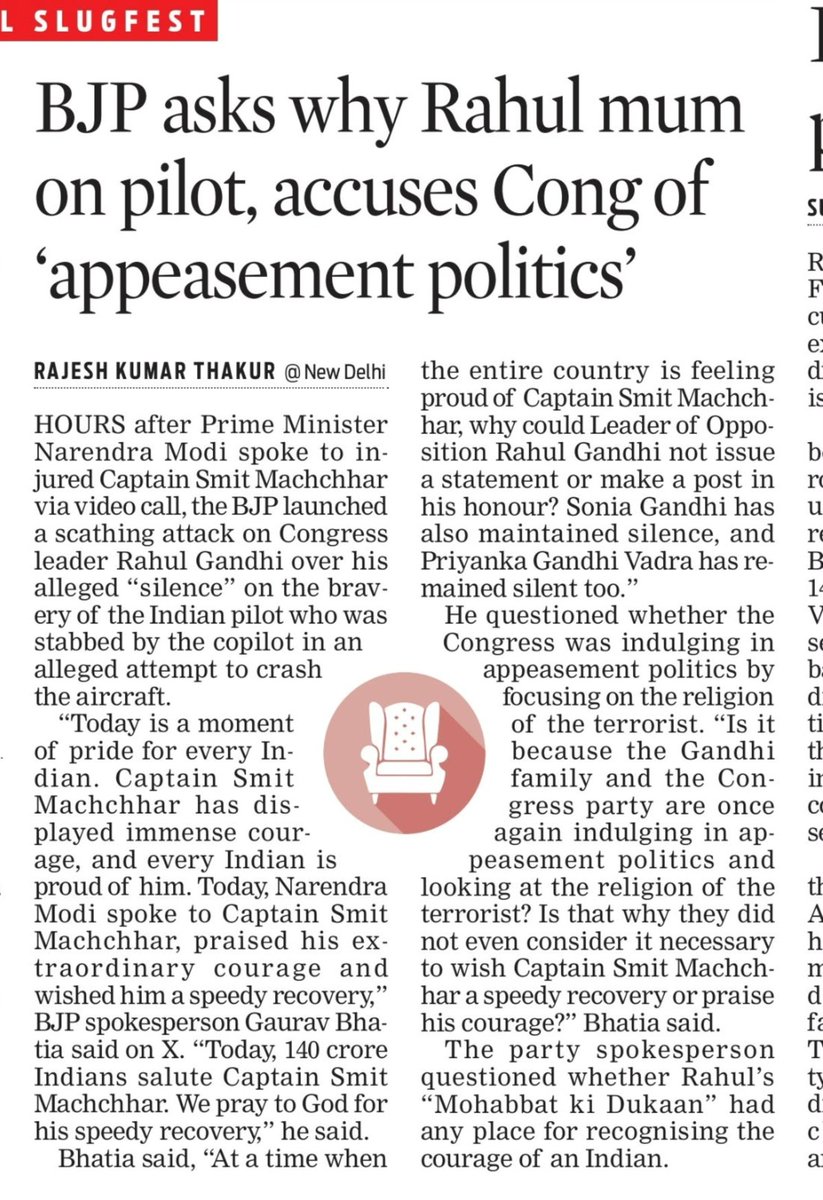gauravbhatiabjp's tweet photo. BJP asks why Rahul is mum on pilot, accuses Congress of ‘appeasement politics’

Did Rahul’s ‘Mohabbat Ki Dukaan’ have any place for recognising the courage of an Indian pilot? https://t.co/CS2Odru93E