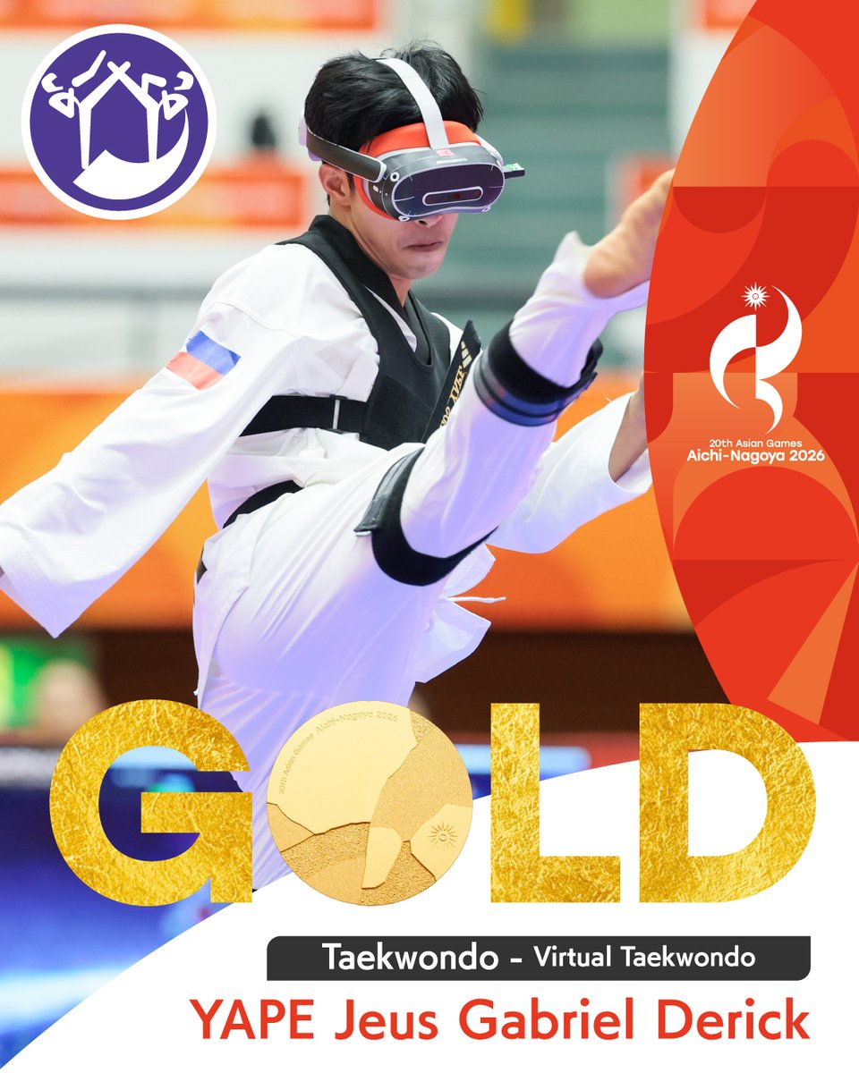 AsianGames_2026's tweet photo. ／
🥇金メダル！ ✨
＼
━━━━━━━━━━━
Taekwondo | Mixed Individual Virtual Taekwondo
━━━━━━━━━━━

Philippines | YAPE Jeus Gabriel Derick wins gold! 🥇✨
Congratulations🎉

#アジア競技大会 #愛知名古屋2026 https://t.co/iDb8zbWkzd