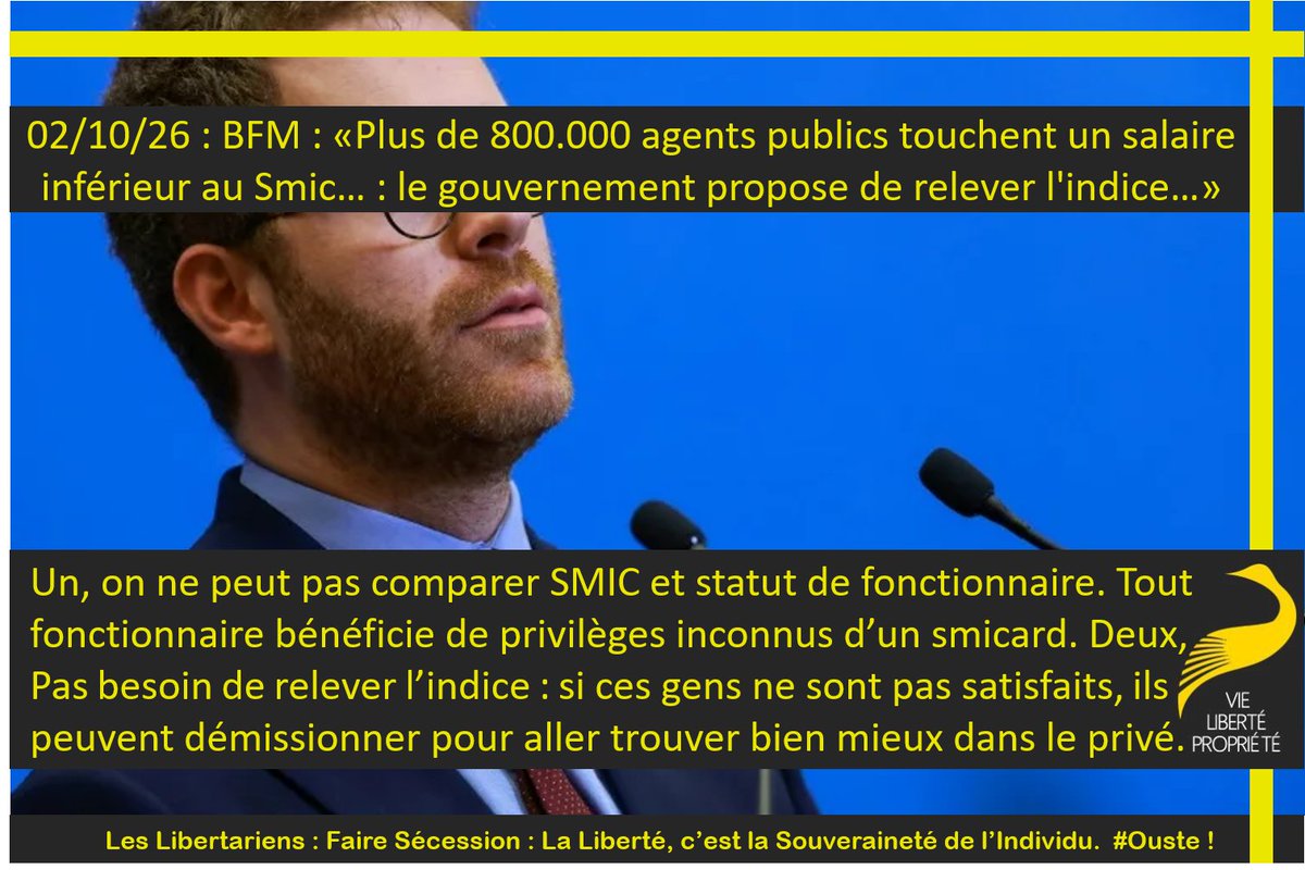 StephaneGeyres's tweet photo. Un, on ne peut pas comparer SMIC et statut de fonctionnaire. Tout fonctionnaire bénéficie de privilèges inconnus d’un smicard. Deux, Pas besoin de relever l’indice : si ces gens ne sont pas satisfaits, ils peuvent démissionner pour aller trouver bien mieux dans le privé.
#Ouste https://t.co/DTJwDMDViJ
