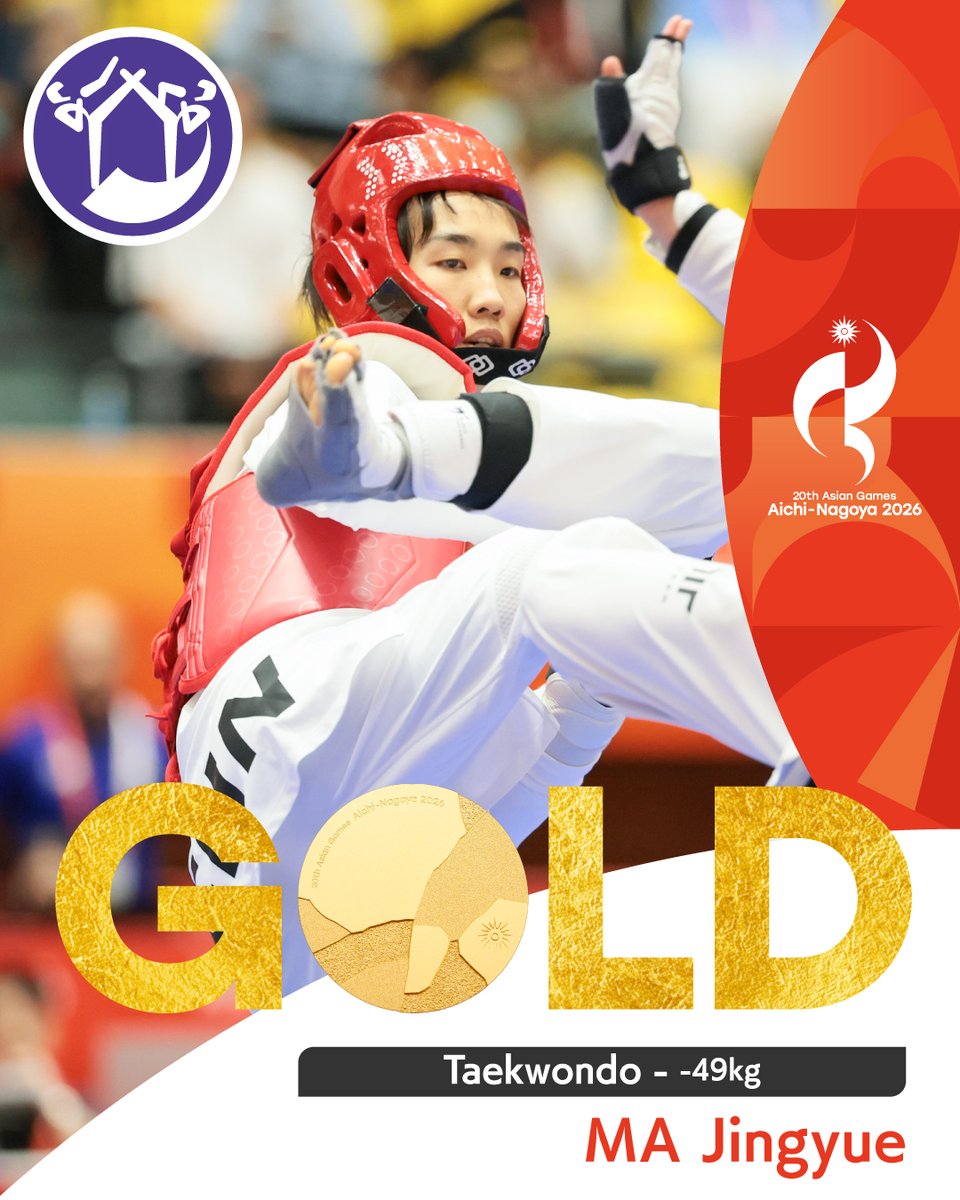 AsianGames_2026's tweet photo. ／
🥇金メダル！ ✨
＼
━━━━━━━━━━━
Taekwondo | Women -49kg
━━━━━━━━━━━

People's Republic of China | MA Jingyue wins gold! 🥇✨
Congratulations🎉

#アジア競技大会 #愛知名古屋2026 https://t.co/oEKoUJKYzY
