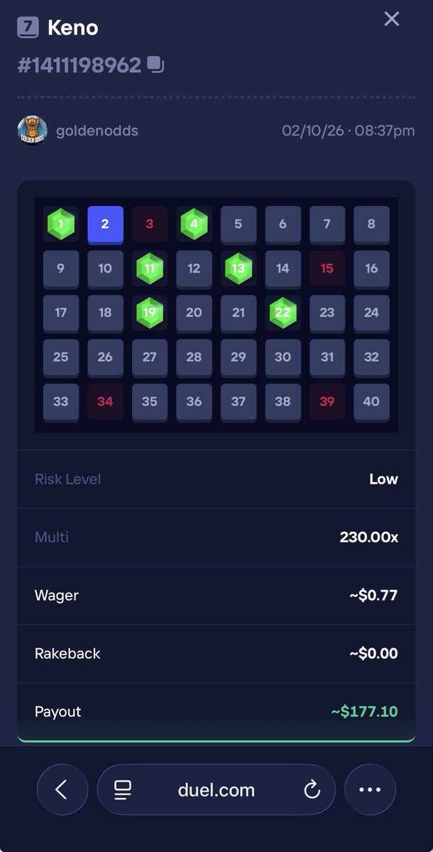 CodeGoldenOdds's tweet photo. Smacked five 6 out 7’s today between @gamba &amp; #Duel 🤯 New Keno meta?? https://t.co/sIcY5Jn06u
