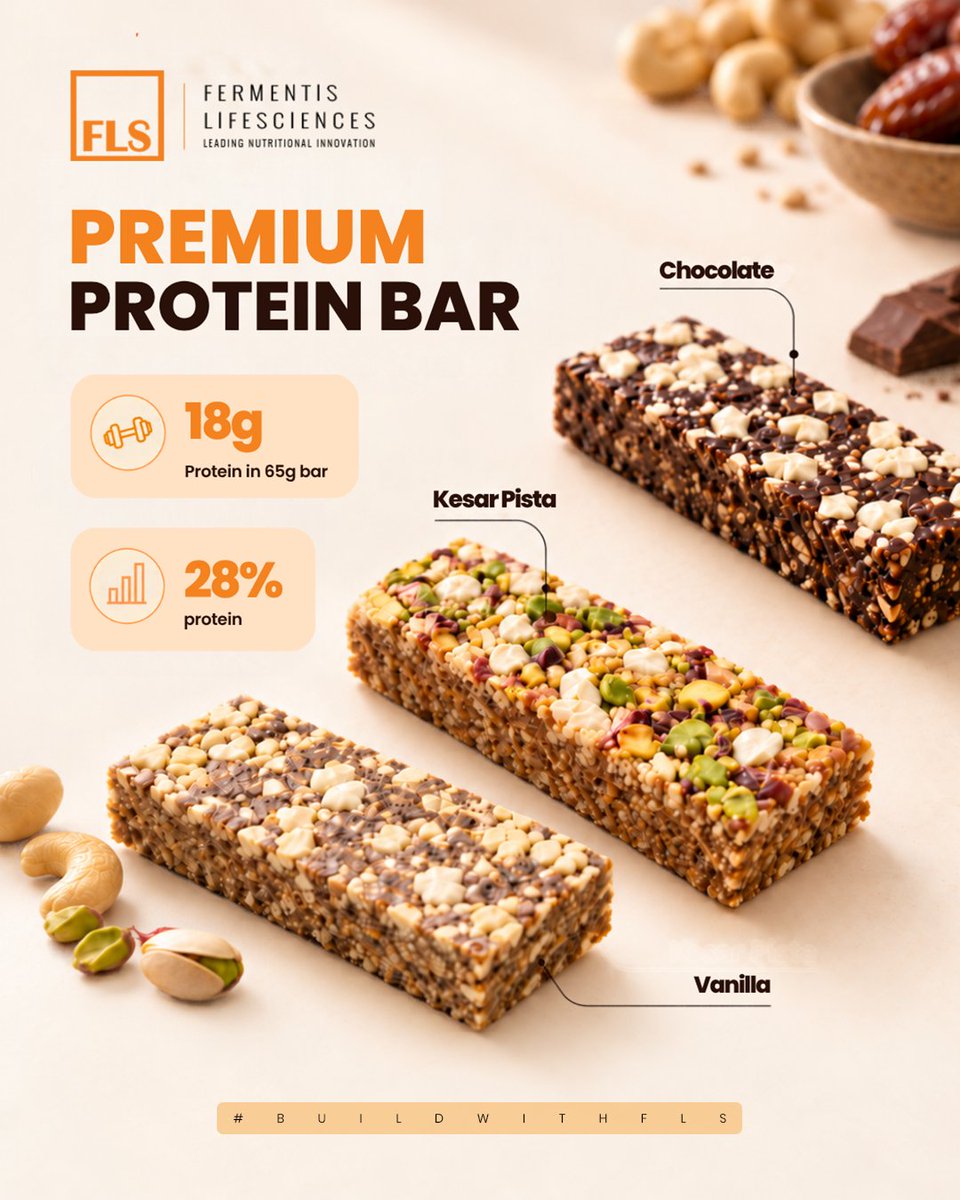 fermentislife's tweet photo. 18g protein. 65g bar. 3 flavours. Developed for a client.
Chocolate, Vanilla &amp; Kesar Pista- another high-protein formulation developed by our team.

Planning something similar for your brand? Let’s develop it together.

#BuildwithFLS #Fermentislifesciences #FLS #Proteinbars https://t.co/pBSOVeEsR8