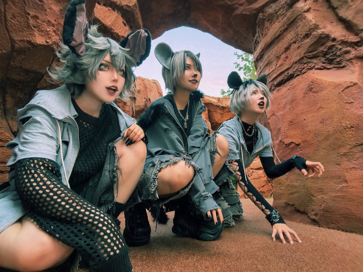muu_kashikomari's tweet photo. 2026/09/27 🩶🦴(⚠︎︎擬人化仮装)
 
｢ダメ‼️スカーの合図があるまではダメ‼️｣
 
エド：いとさん(@Ito__1110 )
バンザイ：蒼井さん(@ao00_ll )
シェンジ：むう
 
#Dハロ仮装2026 
#Dハロ仮装 https://t.co/ZtaNdvnQzn