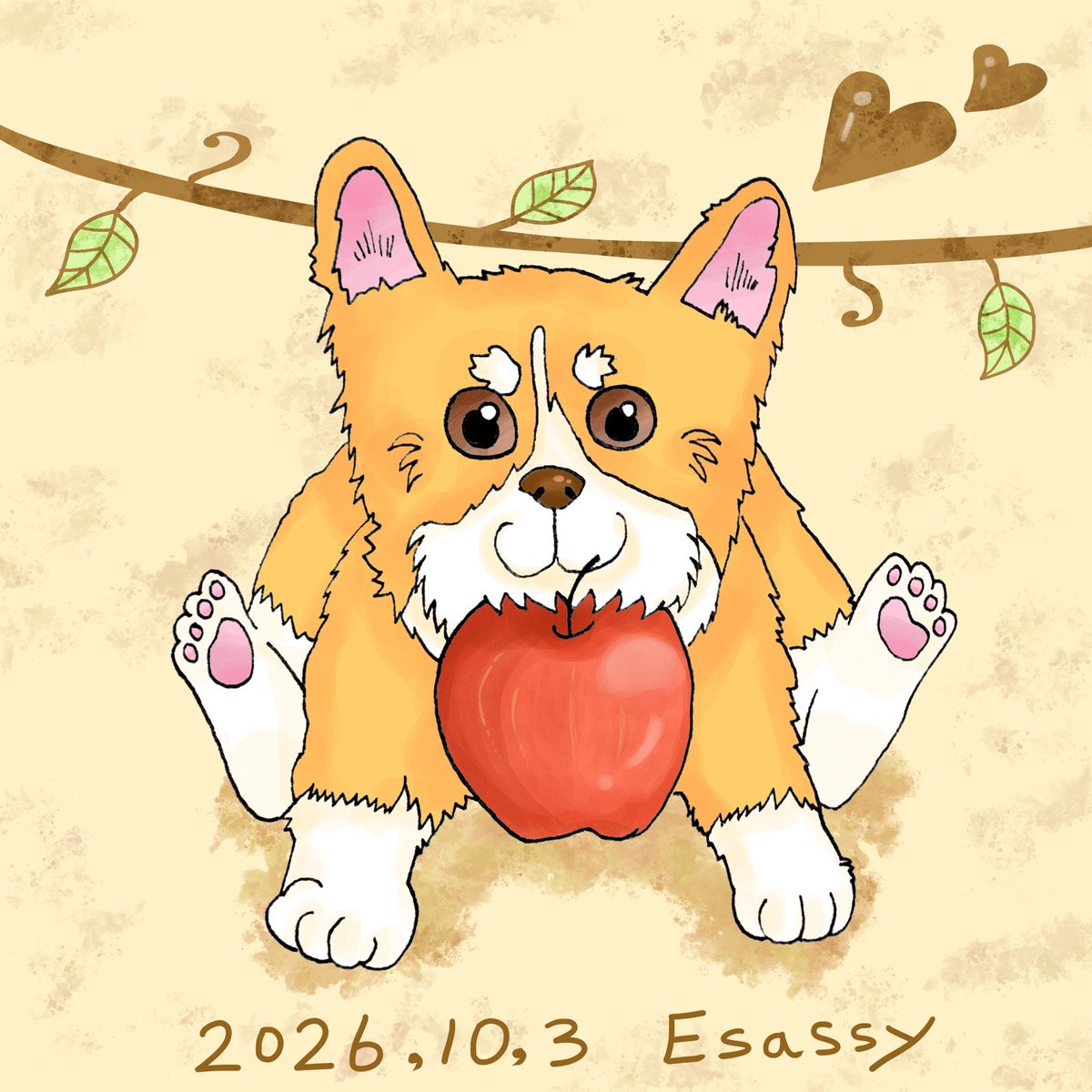 Esassy_art's tweet photo. りんご🍎に頭を乗せるコーギー犬🐶
#illustration #イラスト #dog #corgi #犬 https://t.co/kCDooHwYT3