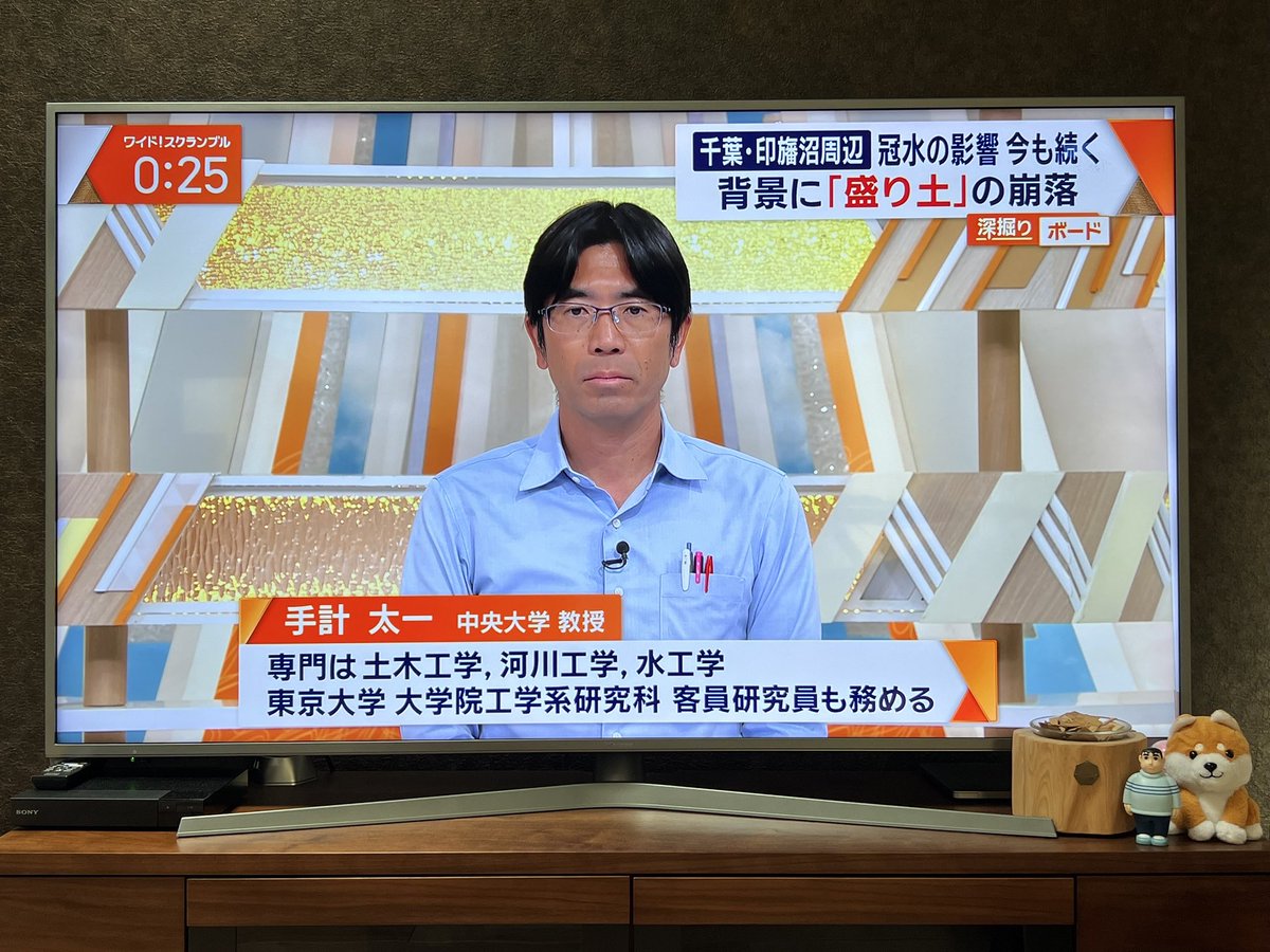 tebakari's tweet photo. 今日はワイド！スクランブル サタデー📺盛土問題、印旛沼仮設堤防完成。台風27号🌀の進路心配です。
#中央大学 #社会理工学部 #都市環境学科 #河川・水文研究室 https://t.co/RDySMgv3eC