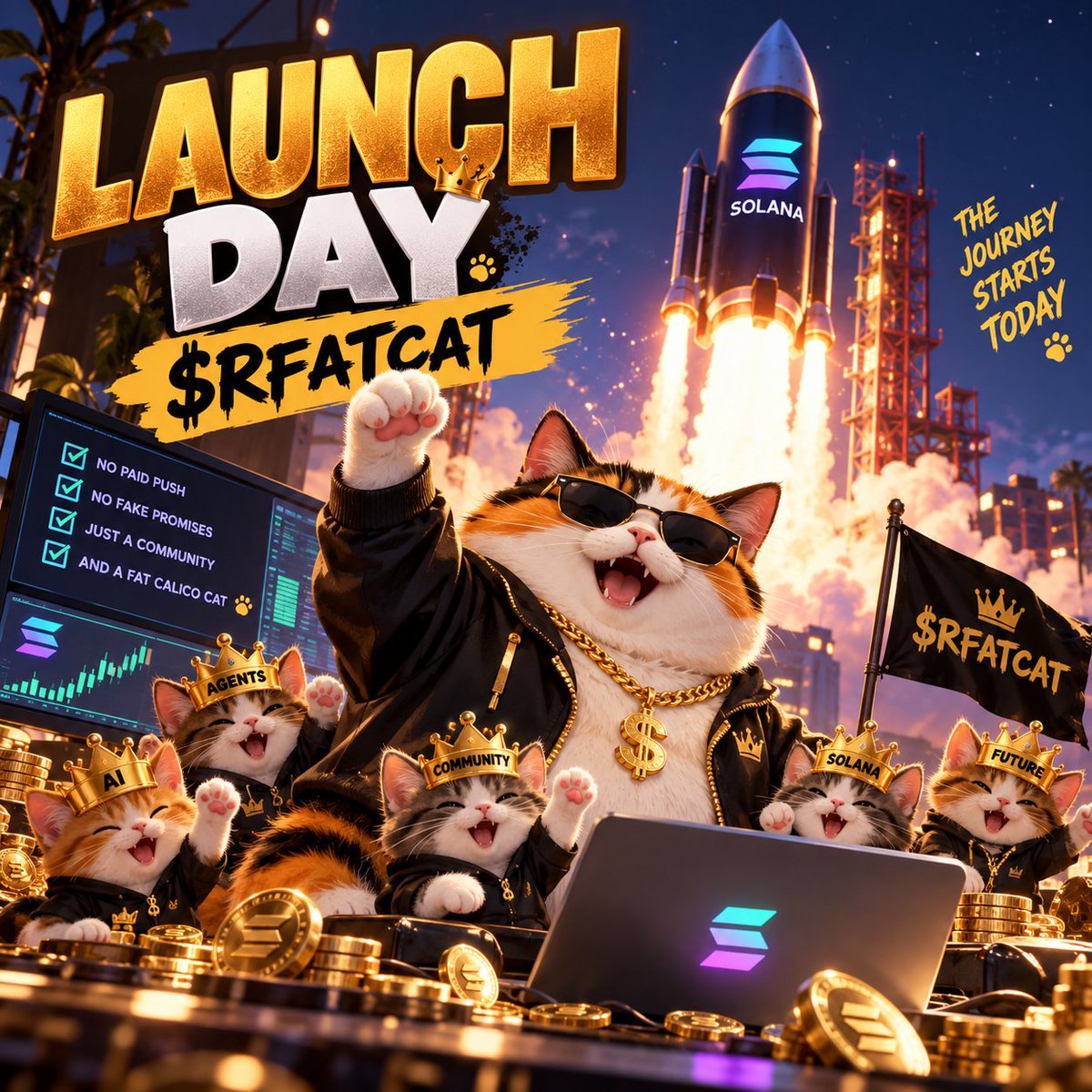 RichFatCatonSol's tweet photo. 🐱 THE DAY HAS COME.
The Rich Fat Cat is no longer just a story.
Today, $RFATCAT enters the Solana jungle.
No paid push.
No fake promises.
Just a fat calico cat, a community, and a mission.
The journey starts today.
🐾 $RFATCAT
#Solana #Memecoin #RFATCAT #crypto #cryptotrader https://t.co/jWmg31EJqp