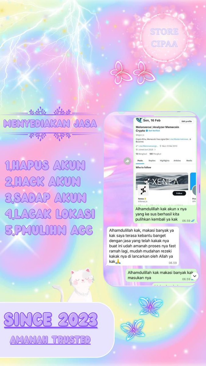 bimraen's tweet photo. READY JASA❕

💭jasa hapus akun
💭jasa pemulihan akun &amp; balikin akun lupa pasword/ke hack
💭jasa lacak lokasi
💭jasa sadap wa
💭jasa lacak hp hilang by no hp/imei/akun
💭jasa hack/pulihkan chat wa
(email,ig,wa,twiter/x, fb,linkkedin,tiktok,dll.)

FAST PROSES &amp; WA DI BIO
#zonauang https://t.co/ksqZcvRSI8