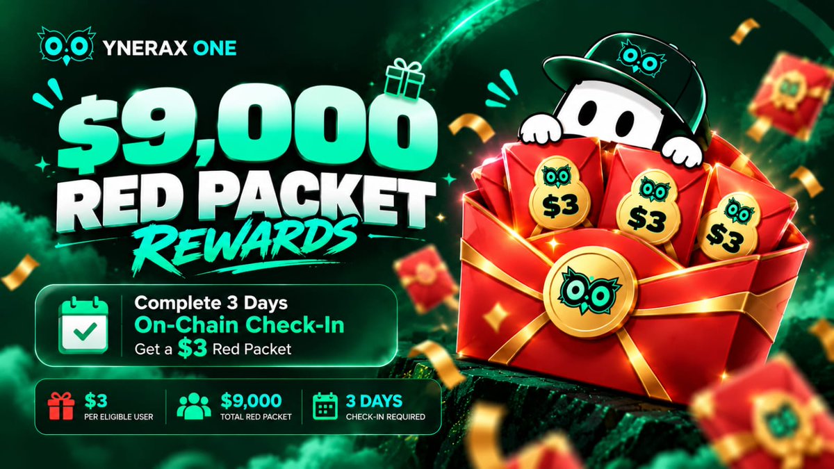 yneraxone's tweet photo. 🦉$9,000 $YNX Red Packet is LIVE!

As promised, we’re giving $3 worth of $YNX to the first 3,000 users who completed 3 Days of On-Chain Check-In to help recover their check-in fees.
🎁3,000 Winners × $3 = $9,000 $YNX
🔑 Code: YNX-SBT2-D5ZN

Go to the YneraX One website → Redeem → Enter the code.