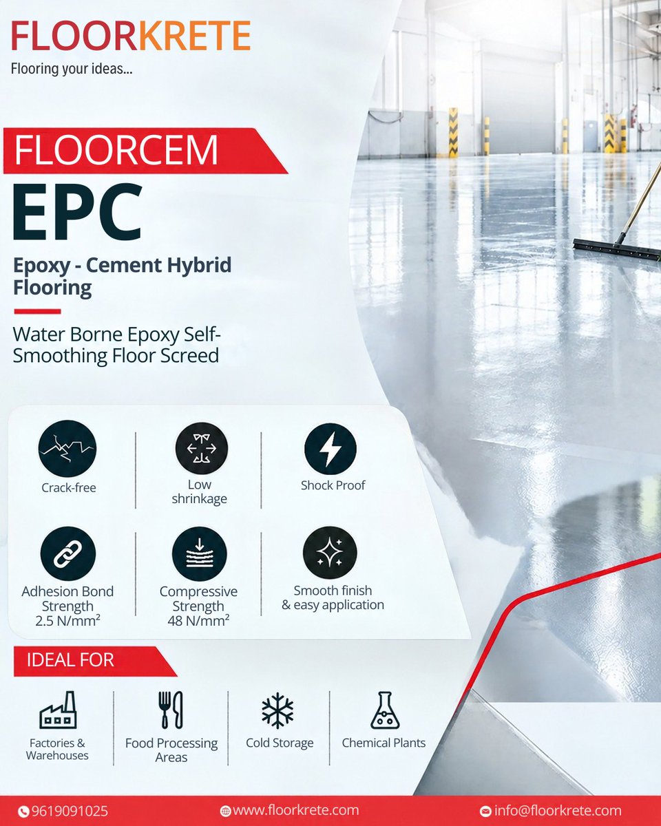 floorkrete's tweet photo. Upgrade Your Industrial Floors with FloorCEM® EPC! 🏭✨
To know more: https://t.co/TcAjrojH59

#FloorCEMEPC #Floorkrete #MultichemGroup #EpoxyFlooring #IndustrialFlooring #EpoxyFloorScreed #SelfSmoothingFlooring #WaterBorneEpoxy #IndustrialFlooringSolutions #WarehouseFlooring https://t.co/wUsQ4wv1Uk
