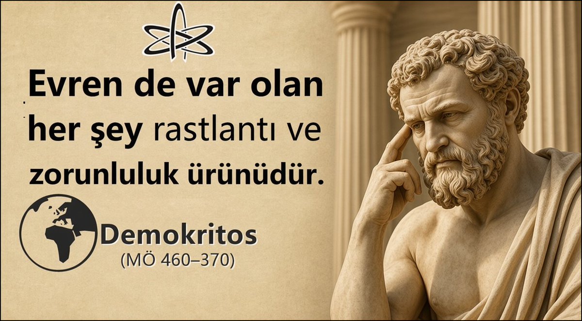 pusula1sozler's tweet photo. Evren de var olan her şey rastlantı ve zorunluluk ürünüdür.
— Demokritos (MÖ 460–370)
#Demokritos
#AtomcuFelsefe
#EvreninDoğası
#ŞansVeZorunluluk
#AntikYunanFelsefesi
#RastlantıVeZorunluluk https://t.co/AvP9Q1A9KA