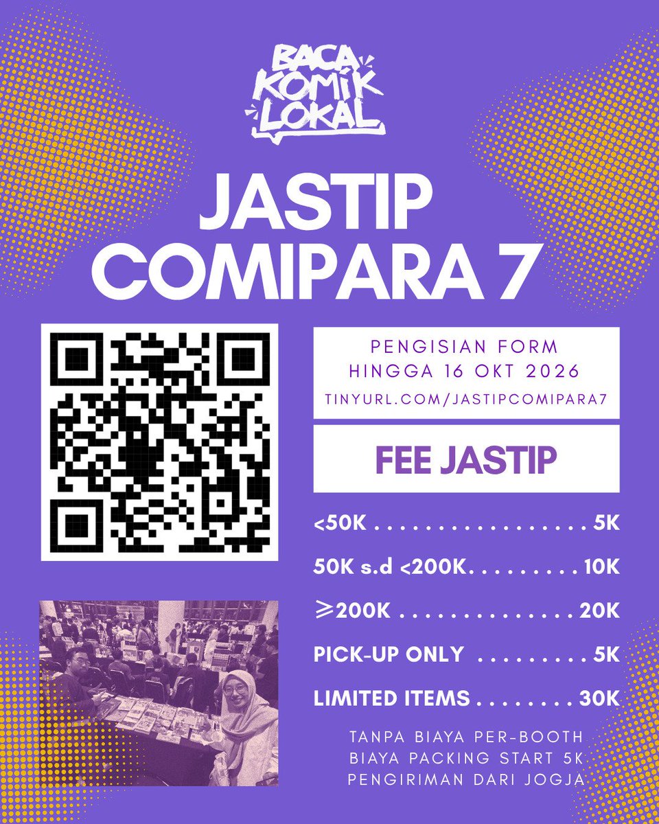 BacaKomikLokal's tweet photo. JASTIP COMIPARA 7! 📦✨

Halo!

Buat kamu yang gak mau ketinggalan komik atau merchandise, tapi terkendala waktu dan jarak, bisa banget jastip di BKL! ✊😤

Detail di foto. Scan QR atau klik linck di bawah

#Comipara #Comipara7 #JastipComipara #JastipComipara7 https://t.co/egIEJQylYM
