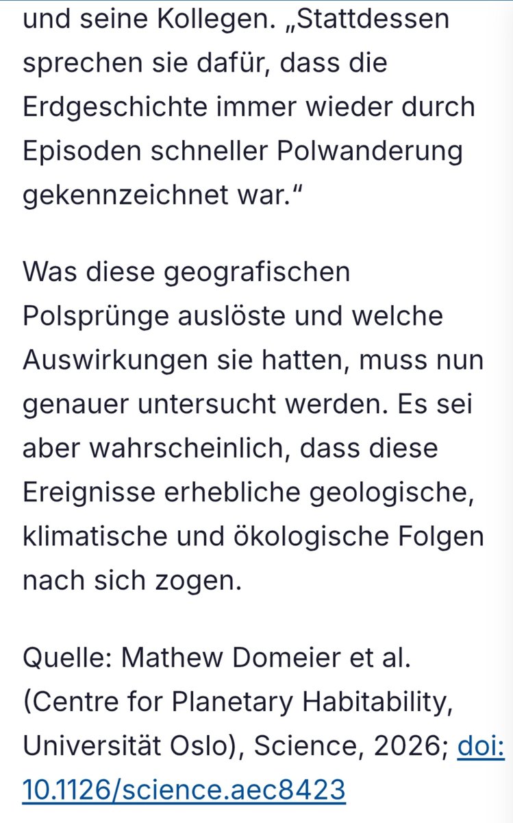 AxelHohl's tweet photo. Spannende Erd- und Klimageschichte. Schnelle Polwanderungen mit klimatischen und ökologischen Folgen für die Erde. Wenn sich die Erdoberfläche verschiebt, bleibt nur Anpassung an das neue #Klima.

https://t.co/zuwcuXMKBE https://t.co/3Js8g4aeLE