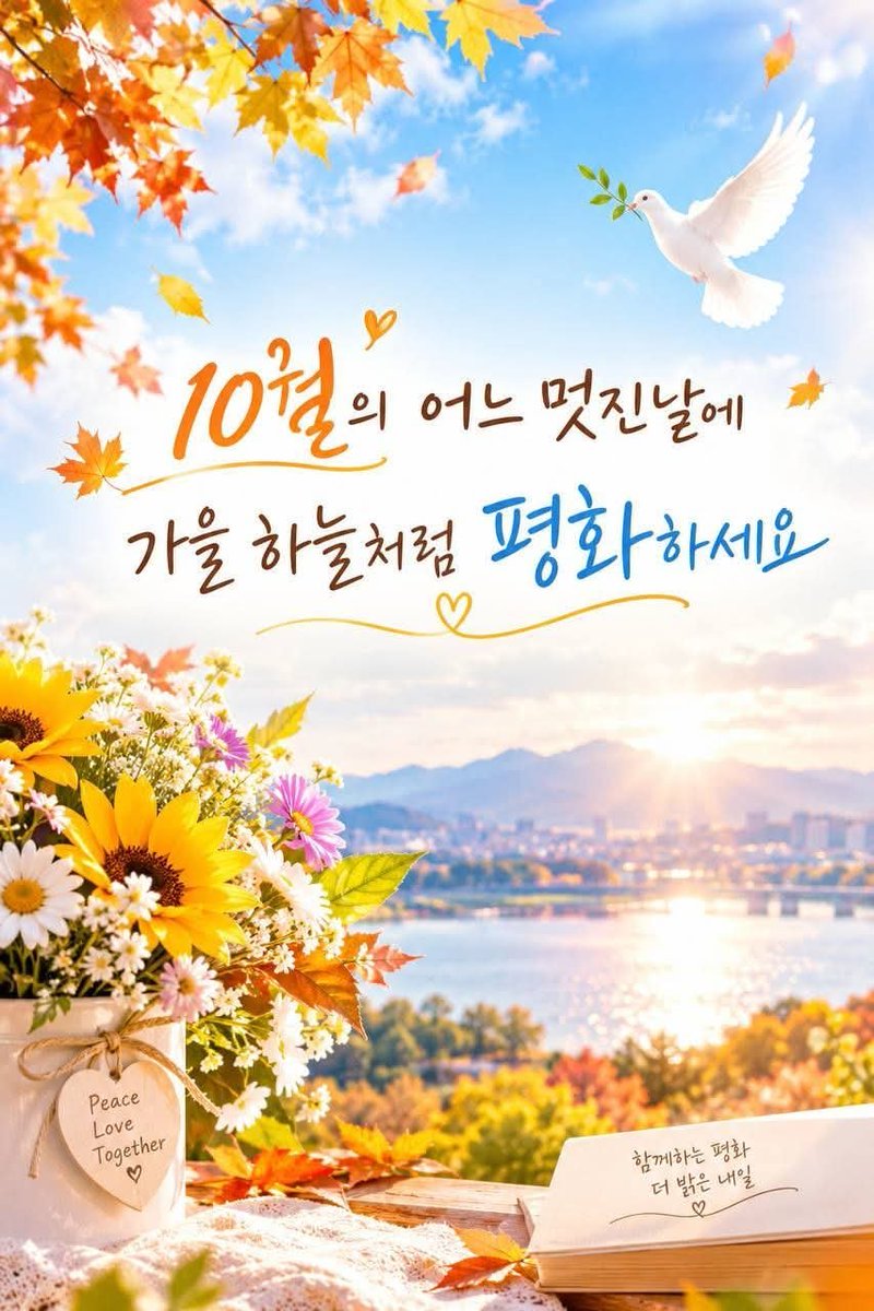 iwpg_icheon007's tweet photo. 🕊️ 평화로운 10월 되세요!

서로 배려하고 사랑하는 작은 마음들이 모여
더 따뜻한 세상을 만들어갑니다. 🍂
모두의 일상에 평안과 행복이 가득하기를 바랍니다. 💕

#10월 #가을 #평화 #IWPG_이천지부 https://t.co/OT9dPVP6QF