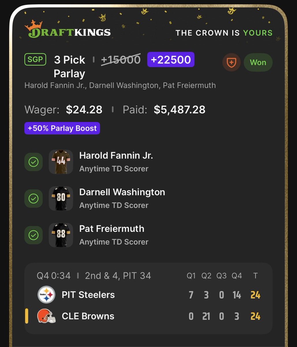 BrokeBoyPicks's tweet photo. YOU’RE GONNA WANT TO FOLLOW BEFORE SUNDAY 🏈 💰

$24 → $5.400. ✅ +22500 BOOSTED PARLAY CASHED.

Sunday NFL picks dropping before kickoff. 🏈

LIKE + FOLLOW + turn notifications on so you don’t miss Sunday’s card. 👀

#NFLPicks #NFLBets #Draftkings https://t.co/92nCzSWg36