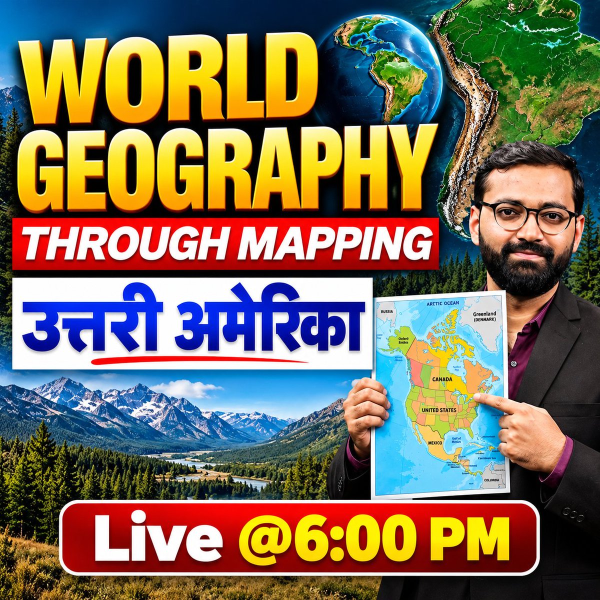 DrishtiPCS's tweet photo. Make World Geography Easy with Mapping. Join next episode of our Mapping Series with next continent i.e. North America. 
.
Join live : World Mapping Series: North America | Important Places, Countries & Map-Based Questions for UPPCS
.
#WorldMappingSeries #NorthAmerica #UPPCS #UPPSC #UPPCSPrelims #GeographyForUPPCS #WorldGeography #MapBasedQuestions #UPPCS2026 #DrishtiPCS