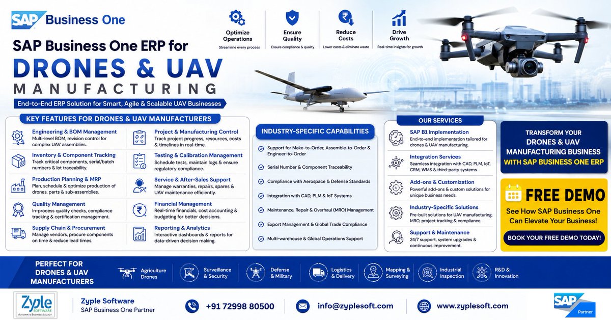 zyplesoftware's tweet photo. #SAPBusinessOne #SAPB1 #ManufacturingERP #DroneManufacturing #VAVManufacturing #AerospaceManufacturing #ElectronicsManufacturing #EngineeringERP #Manufacturing #ERP #DigitalTransformation #MRP #ProductionManagement #InventoryManagement #ZypleSoftware https://t.co/poULGUVJ9V
