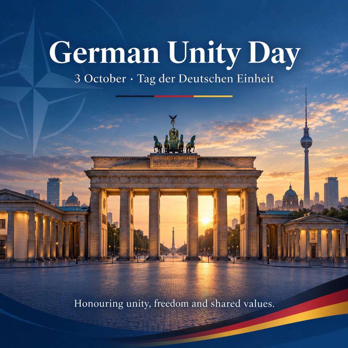 NATOJFCBS's tweet photo. Today, 🇩🇪 Germany celebrates unity. At JFC Brunssum, we have a pretty good idea why that still matters.

A stronger 🇩🇪 Germany, a stronger Europe and a NATO that is ready to do what it takes. That is NATO 3.0 in action.

So enjoy the day, raise a glass and celebrate what we have achieved together.

Happy German Unity Day!

#WeAreNATO