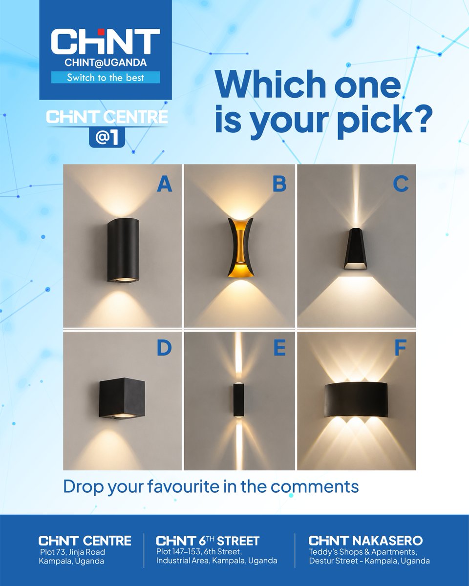 StarTimesUganda's tweet photo. From homes and schools to roads and factories, @ChintUganda lights up every space.

Head to CHINT Centre (Plot 73 Jinja Road) for quality lighting, reliable electrical cables, durable motorcycle tires, and fine furniture and so much MORE!!

#CHINTUganda #SwitchToTheBest https://t.co/x8Grf4b4VD