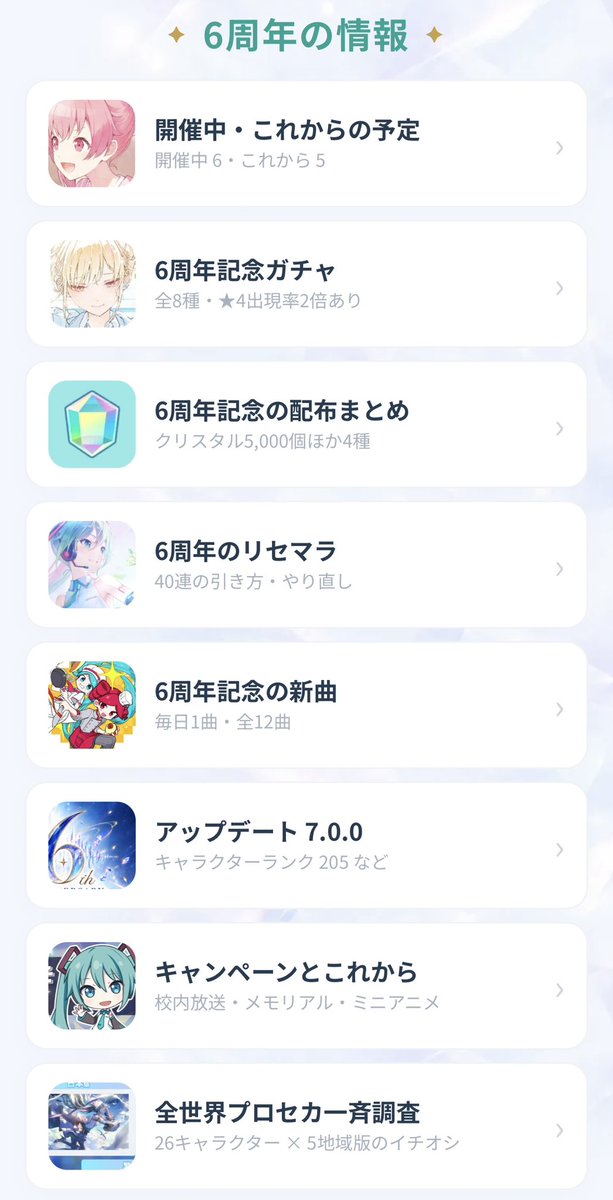 rinnesomo's tweet photo. プロセカ攻略サイトに「6周年記念特設ページ」を公開しました。

他にも「順位別のイベントボーダー推移」を追加したり細かい更新も毎日行っております。

▼URLはリプ欄へ

#プロセカ https://t.co/y11RO9cjlR