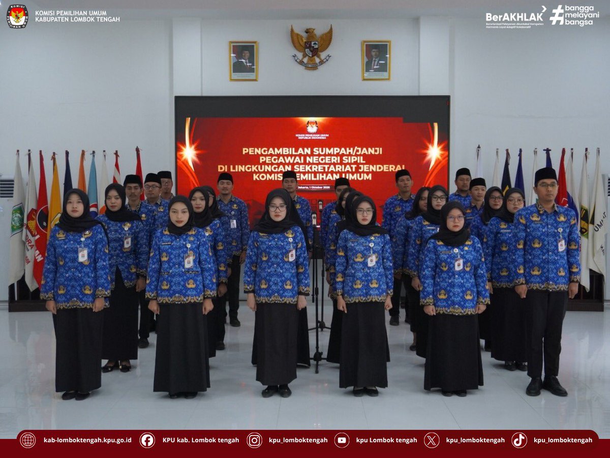 HumasKPULoteng's tweet photo. KPU Lombok Tengah Ikuti Pelantikan &amp; Pengambilan Sumpah/Janji PNS serta Pelantikan Jabatan Fungsional di Lingkungan Sekretariat Jenderal Komisi Pemilihan Umum

#TemanPemilih
Komisi Pemilihan Umum Kab Lombok Tengah menghadiri agenda Pengambilan Sumpah/Janji Pegawai Negeri Sipil https://t.co/9o464AVWMW