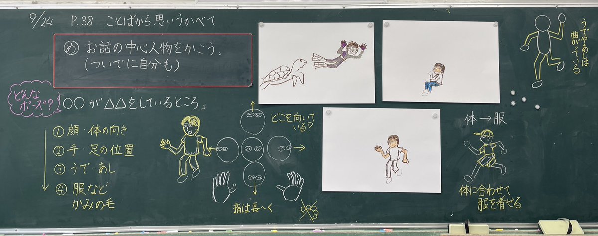 dquest777's tweet photo. ３年　図画工作
ことばから思いうかべて

読書感想画の学習に入りました。
①中心人物と自分
②周りにいる人（動物）
の順に下描きをしています。

※誰が何をしているか
※身体の向きを意識する
※できるだけ（必要なだけ）人物を描く
※重なりと大きさで遠近

を指導して後はお任せで描かせてます。 https://t.co/kQY1DC1dfh