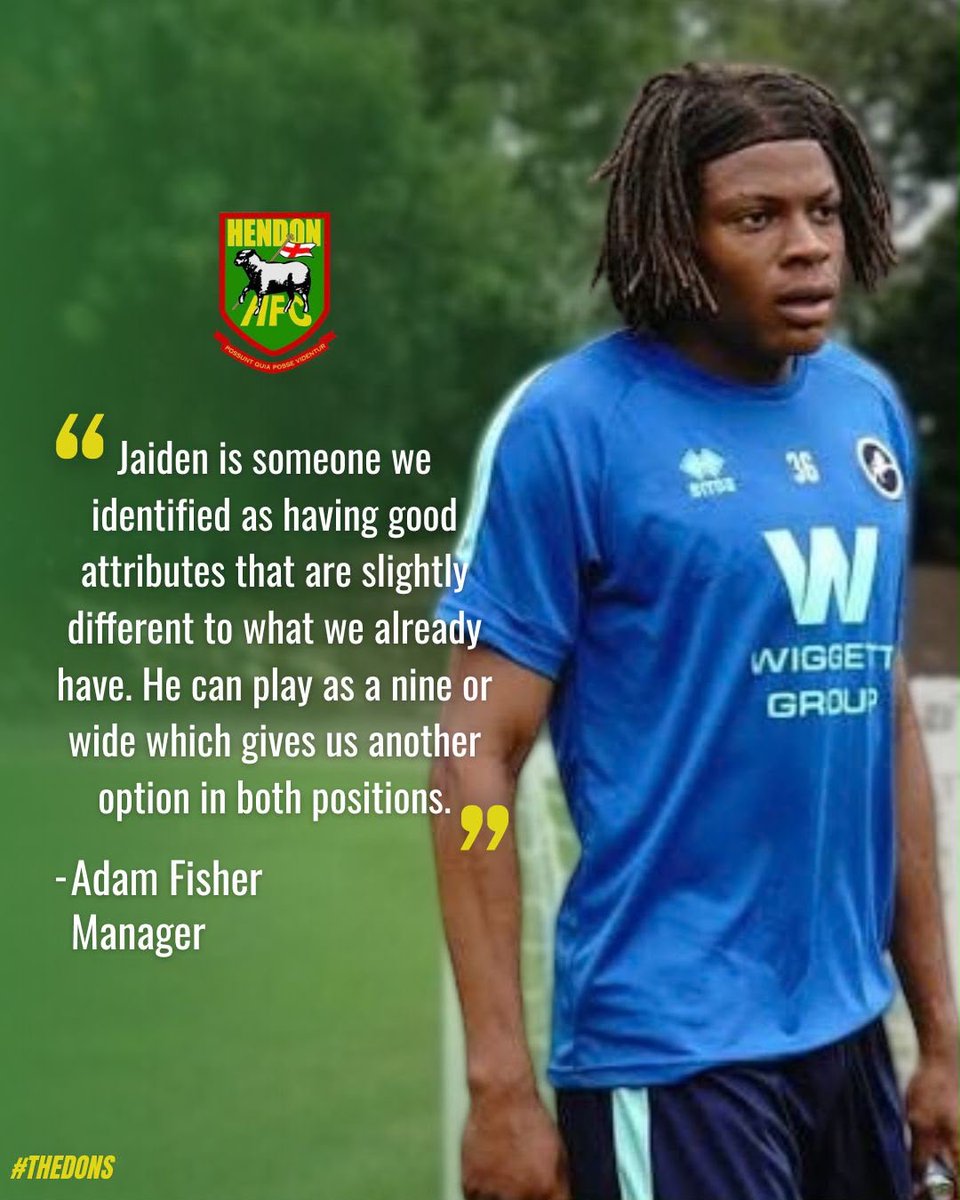 HendonFC's tweet photo. ✍️ | Jaiden signs on!

We’re delighted to welcome exciting forward Jaiden Celestine-Charles to the club after his signing from Ashford Town (Middx) 🙌

Jaiden was released by Millwall last season and impressed against us in the Velocity Trophy last month, scoring the second goal. He is equally effective through the middle or out wide, and has had spells with Slough Town and Maidenhead United last term on loan!

Welcome Jaiden! 💚

Please swipe for sponsorship details ➡️