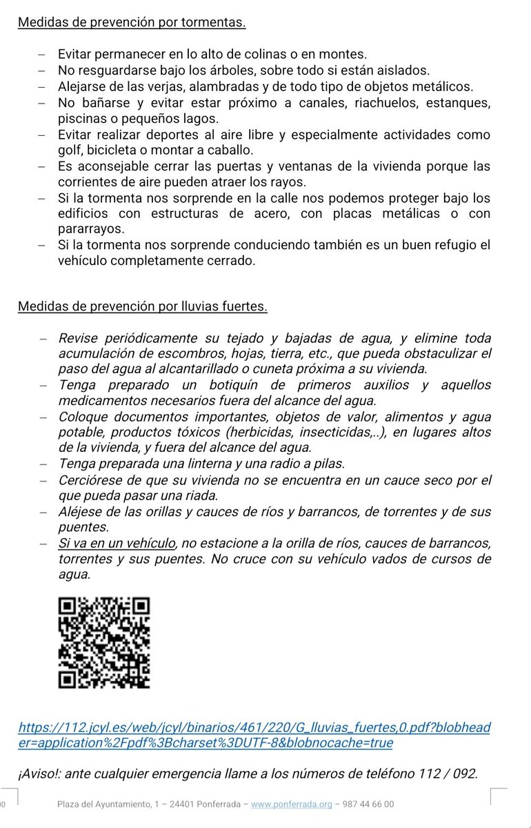 AytoPonferrada's tweet photo. ⚠️Ante la alerta decretada por la Agencia de Protección Civil y Emergencias de la @jcyl, por riesgo de lluvias y tormentas, el Ayuntamiento de #Ponferrada activa su Plan Territorial de Protección Civil del Municipio.
☎️ Teléfonos de emergencia: 112 y 092
https://t.co/iAb19u1PsY https://t.co/wJFiaBudnb