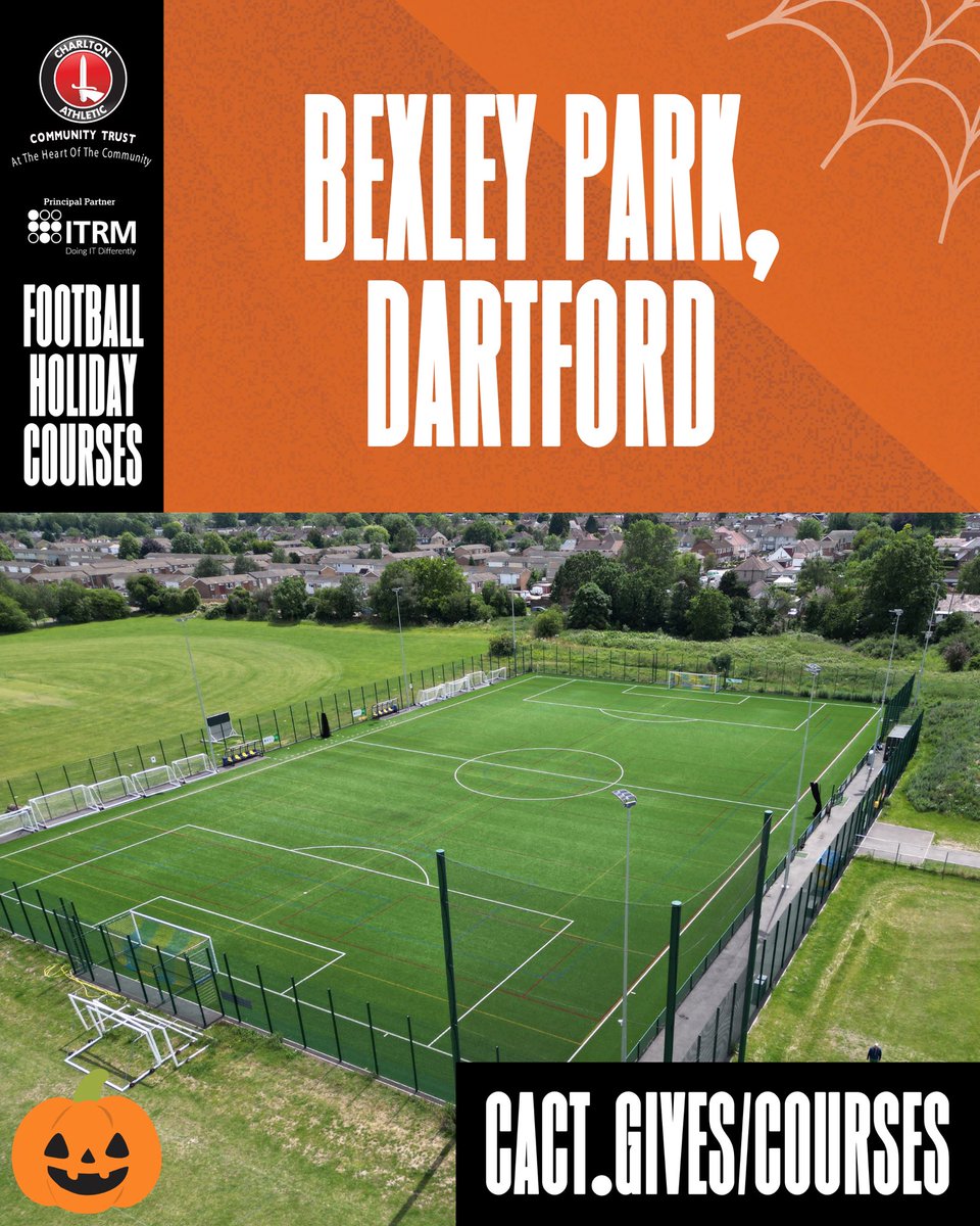 CAFCTrust's tweet photo. ⚽️ Four venues. High-quality facilities. Plenty of opportunities to develop your football this October half-term!

Our Football Holiday Courses are coming to @Royal_Greenwich, @LBofBexley and @Kent_cc, with sessions running from October 26th to October 30th 🎃

Book here ➡️ https://t.co/nCl2cnJUvy

#cafc | @FSD_CACT