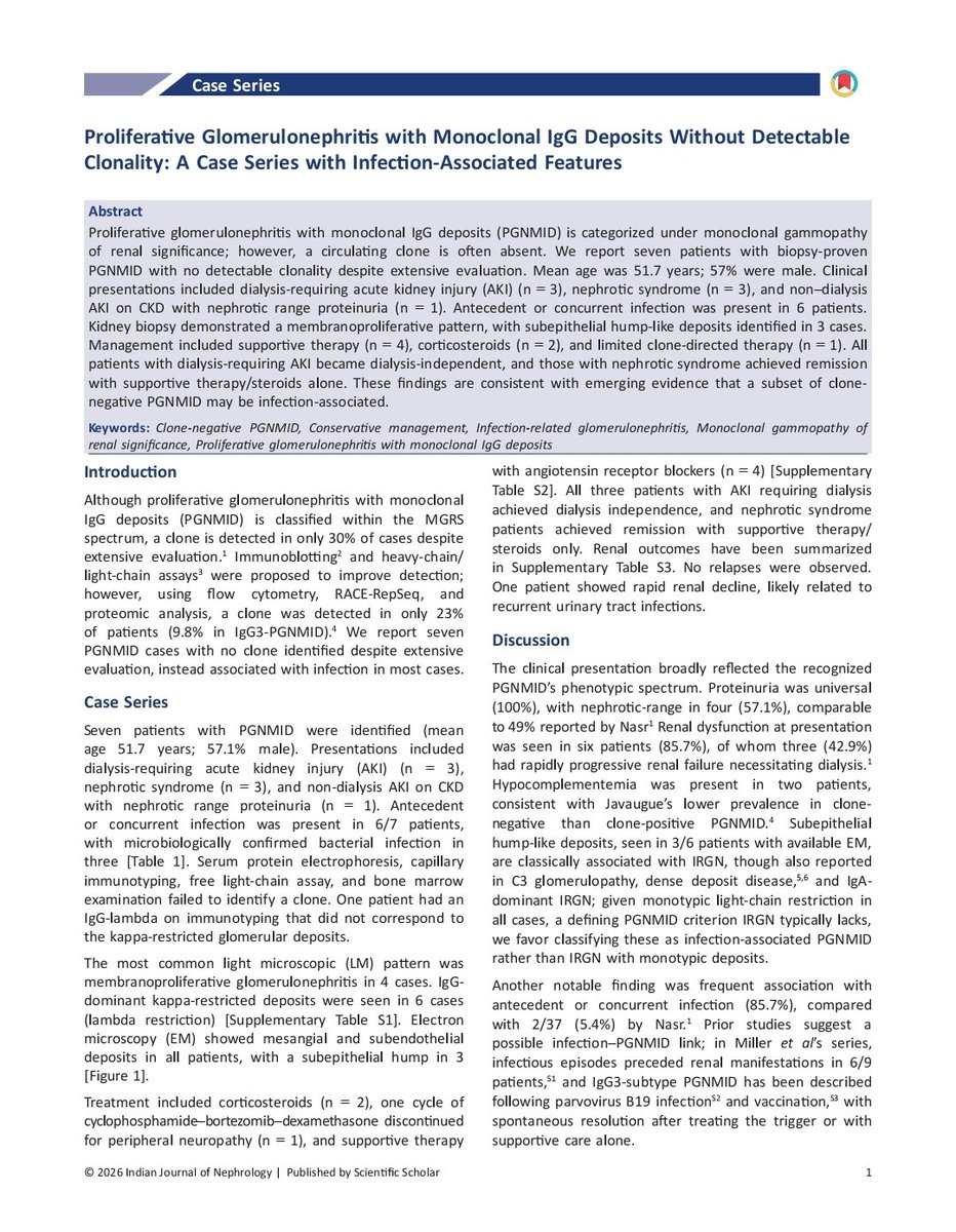 DocGaggar's tweet photo. 📢 Publication alert !!
💥Not all PGNMID are monoclonal in origin.
💥 Found an interesting association with infections in our cohort.
https://t.co/hyqbgJJj3H https://t.co/gGUyLE5Iwm