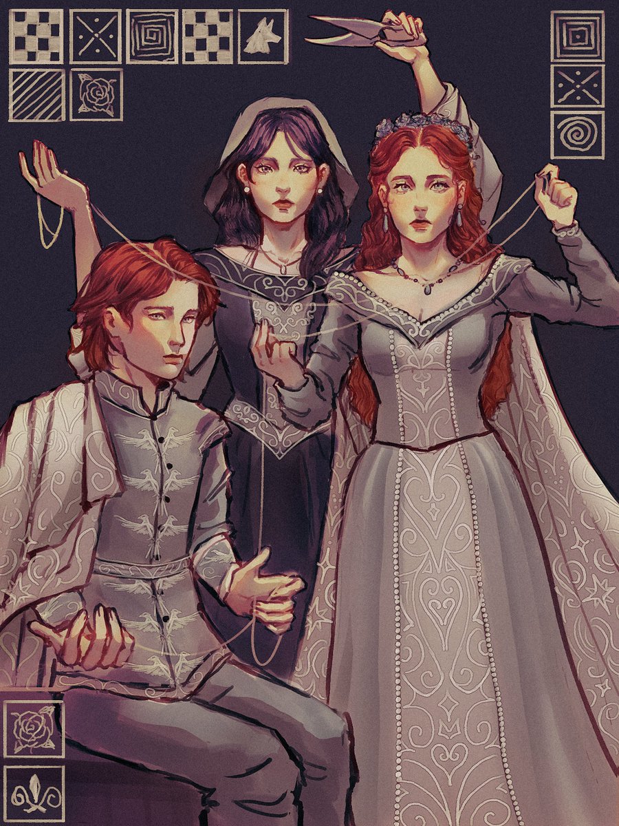 luthiensansa's tweet photo. “the kids [sansa, arya, and bran] are a huge part of the story, in many ways the central part of the story. and i always intended to separate them and set them on their own paths.” — GRRM.

-ˋˏ✄┈┈ stark siblings as the moirae sisters.

#sansaweek2026 ✐ @M3owthKai https://t.co/cZSNofiREb