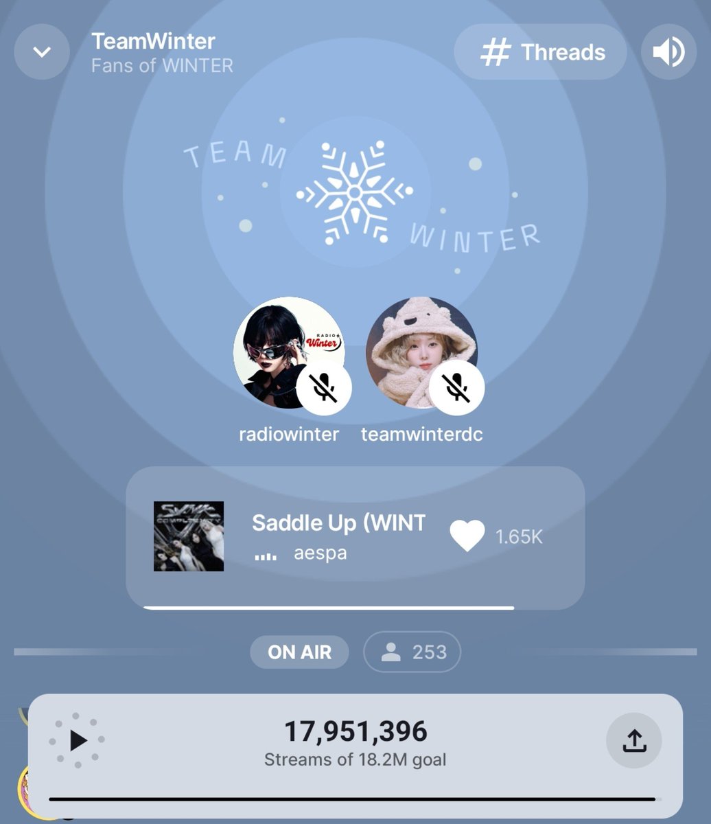 RADIOWINTERSH's tweet photo. 🔴 𝑺𝑨𝑫𝑫𝑳𝑬 𝑼𝑷 𝑺𝑻𝑹𝑬𝑨𝑴𝑰𝑵𝑮 𝑷𝑨𝑹𝑻𝒀 🔴

TeamWINTER, we are on air now on Stationnead

Join us and let's reach 18 millions stream for #WINTER! 🔥

📍 https://t.co/qKpadjk7fF

See you there! 👋

#WINTER_SADDLE_UP
#윈터_새들업_음원나옴 https://t.co/cO3YkyQ8ER