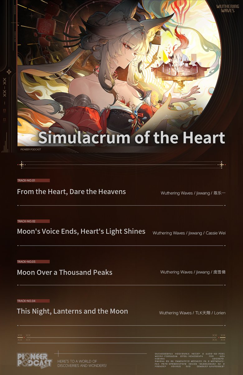 Wuthering_Waves's tweet photo. Wuthering Waves Chapter Mengzhou: Land of Xuanfang OST Interlude "Simulacrum of the Heart" is now available on Spotify, Apple Music, and other platforms. Drift away in melodies that echo the grandeur of the celebration and the vibrant bustle of Mengzhou's streets.

Spotify: https://t.co/2pPfHSFv4w
Apple Music: https://t.co/Pl2EouEG00
#WutheringWaves