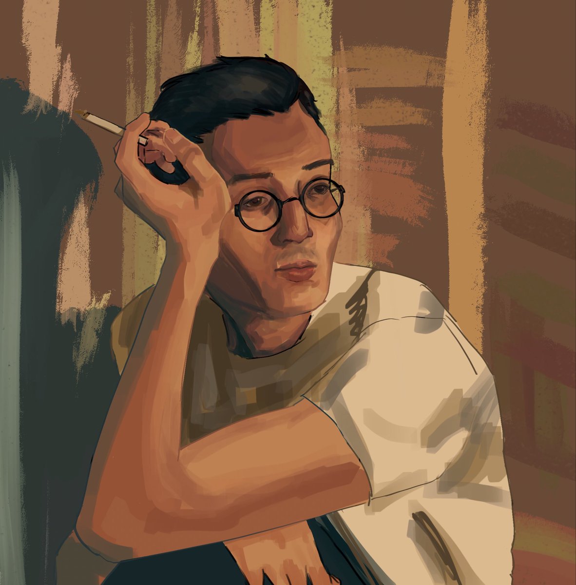 angelyleni's tweet photo. kim with a cigarette will forever be my favourite thing to draw #DiscoElysium https://t.co/Mj9Ha7Ys13