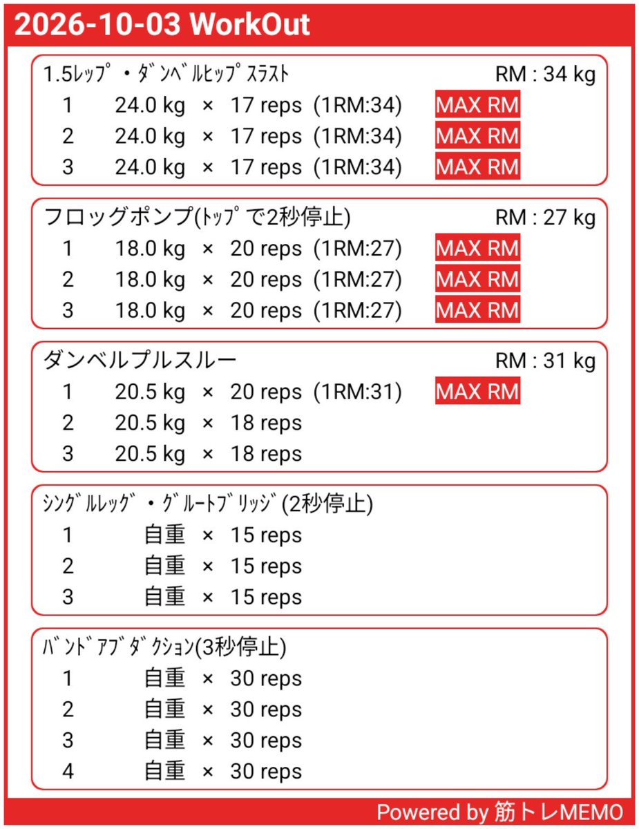 diet_2009's tweet photo. 今日も無事にお尻を割ってきました。そういやいつの間にヒップスラストが効くようになってたんだろう。やってても楽しい。今は外せない種目になってます🫰😇 https://t.co/N17f8cECCR