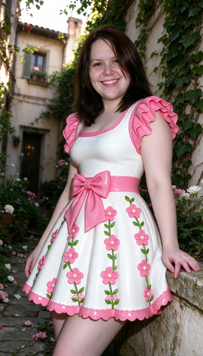 Lizzy1262629's tweet photo. Me by the window. White PVC dress with pink ruffle sleeves, big bow, flower vines down the skirt, scalloped hem.
#WhitePVC #PinkBow #FlowerVines #RuffleSleeves #WindowLight #FetishFashion #NSFW #ScallopedHem https://t.co/BGNg8beN8x
