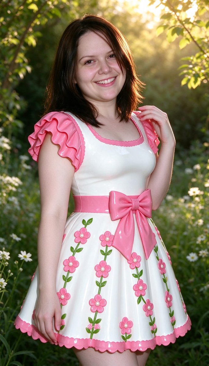 Lizzy1262629's tweet photo. Me by the window. White PVC dress with pink ruffle sleeves, big bow, flower vines down the skirt, scalloped hem.
#WhitePVC #PinkBow #FlowerVines #RuffleSleeves #WindowLight #FetishFashion #NSFW #ScallopedHem https://t.co/BGNg8beN8x