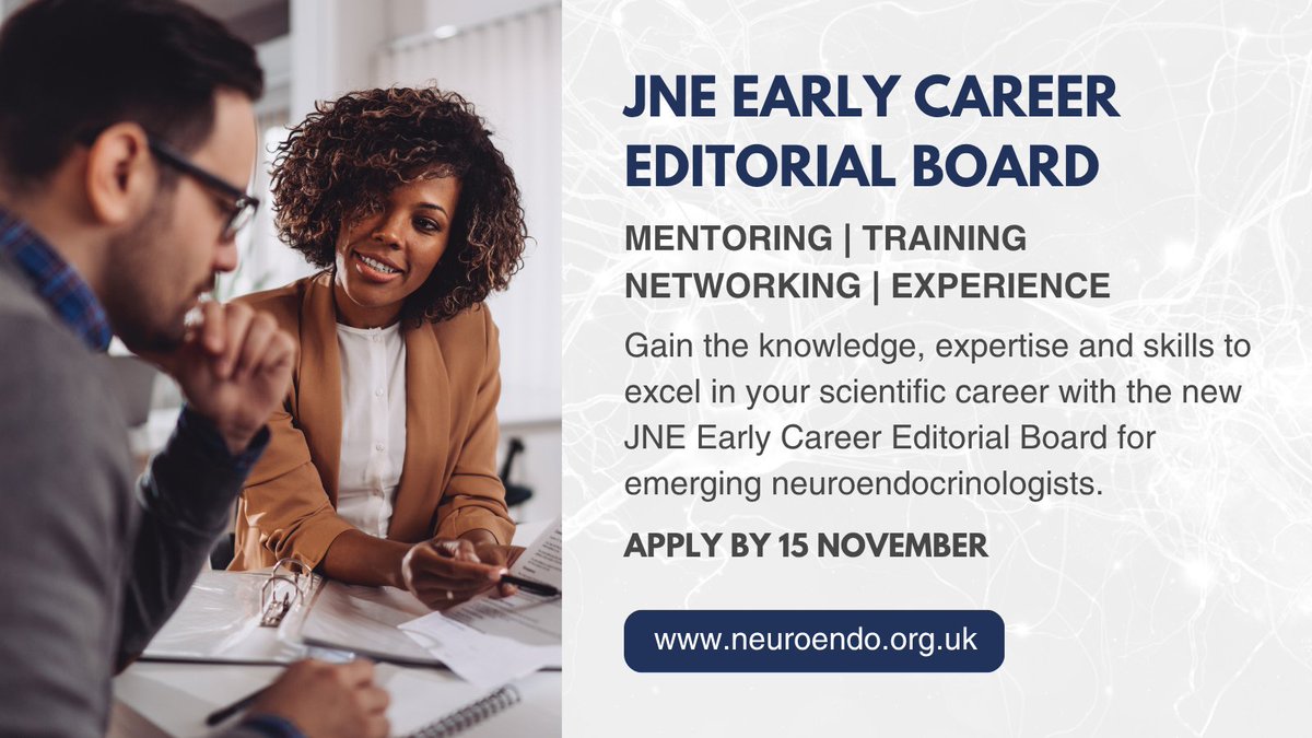 JNE_Editor's tweet photo. Our JNE Early Career Editorial Board empowers emerging neuroendocrinologists with knowledge, expertise and skills to excel in their scientific career.

Applications are now OPEN: https://t.co/HXup96cXQL

Deadline 15 November 2026 https://t.co/SjnqiQMUOw