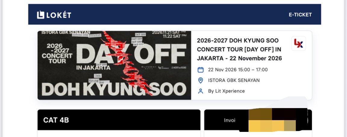 ylewwo's tweet photo. WTS TICKET 2026-2027 DOH KYUNG SOO CONCERT TOUR [DAY OFF] IN JAKARTA

  CAT 2A  (DAY 1 - 4 tix)
  CAT 4B  (DAY 2 - 3tix) 
harga normal, sesuai web + fee tax di web. 
pengurusan sampai jadi tiket fisik, minat serius dm yaa. 

t.wts wtb tiket d.o. kyungsoo in jkt https://t.co/tV35oOTskh