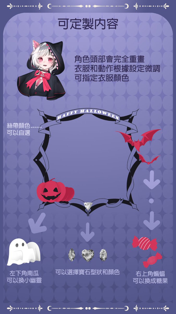 Annkorulu's tweet photo. 每个月初开奖的赠图活动来啦🎃这个月的主题是【万圣节半定制模版图】把你的oc画成第一张图的样子！定制范围参考第二张。这次画了@hameowmeow__
10月7日18:00BJT开奖！根据人数抽选1-3人，会在当月完成并 @/中奖人id发在 #AnnrtGiveaway 
✅️参加：转帖/回复/like 

⚠️注意⚠️
*每次抽奖至少会在转帖中抽一个人，回复或like某一个多于10时会在这个中加抽一位，最多一共抽三人（再多怕画不完啦😭
*提供的设定图可以是动画游戏角色，也可以是您自己的设定或OC，发布时想要我打fantag欢迎告知:) 
*图可能会在直播中画，推荐使用可公开设定，如果不想被直播请提前说明 
*如果重复抽中画过2次以上的id会进行重抽，希望可以增加更多人的中奖率
#artgiveaway #artraffle #抽獎 #擴散希望  #繪圖抽獎 ㅤ
