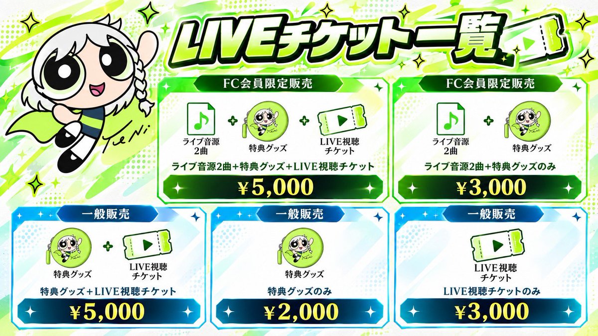 _YuNiofficial_'s tweet photo. ◤ YuNi ONLINE LIVE
 －BEYOND THE FRONTIER－開催!!!◢

   こちらチケット一覧表になります!!!!!
                            ＆
      特典グッズのデザイン公開です✨️

2026.10.31(sat)
OPEN 15:30／START 16:00

◼︎一般チケット購入
https://t.co/eDkLA7bCcz

◼︎FC会員限定チケット
https://t.co/xRwfPlkNV0

◼︎ライブグッズ
https://t.co/6xOQmz6VNo

会社設立してから初めてのLIVEになります。絶対見にきてください！！！！！
よろしくお願いします！！！！！☘️

#YuNi_BTF #YuNi