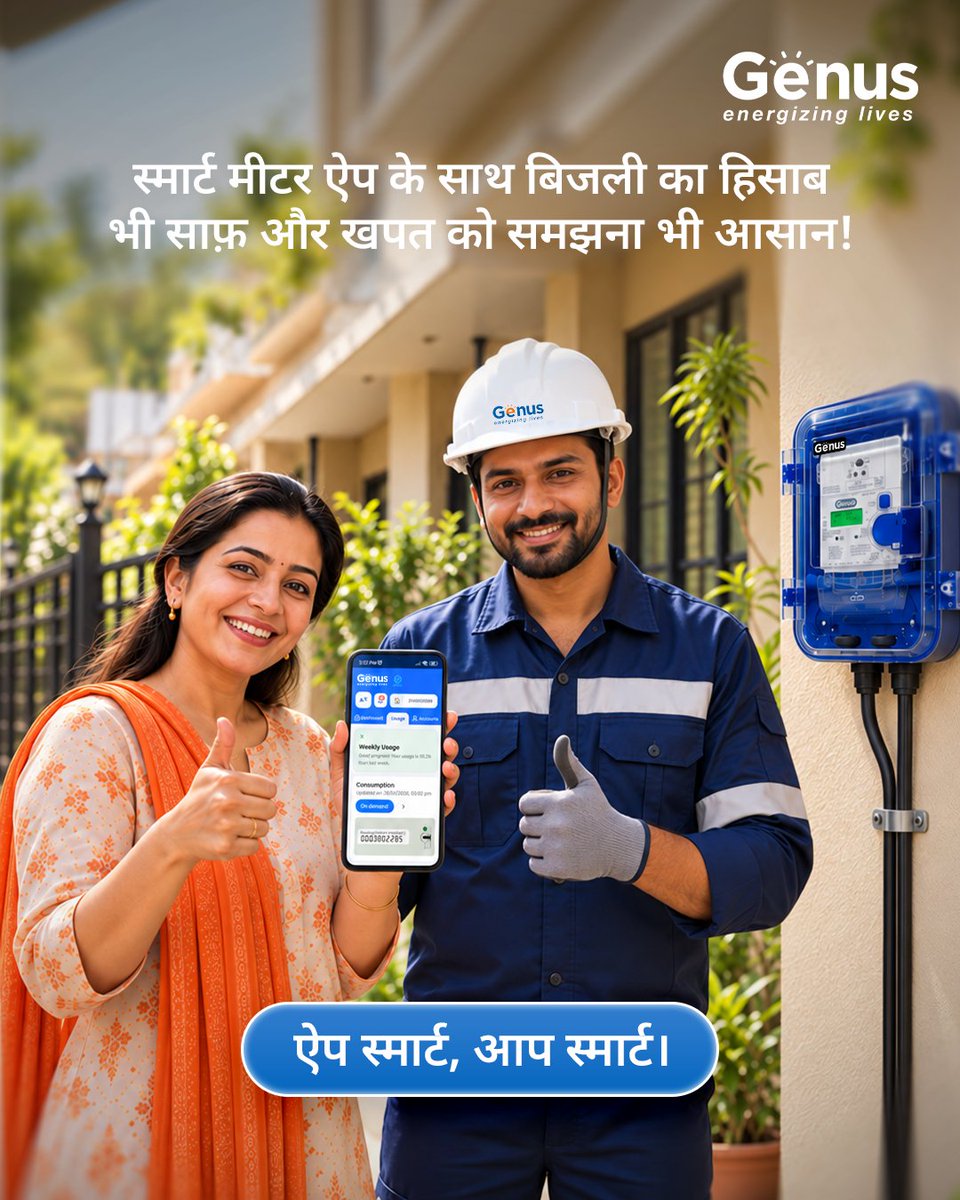 genuspower's tweet photo. Think a smart meter is just about recording your electricity usage? Think again.

From tracking consumption and estimating your bill to comparing usage and getting high-load alerts, your Smart Meter App helps you understand your electricity better.

ऐप स्मार्ट, आप स्मार्ट।

@JVVNLCCare @AvvnlPro @ccc_jdvvnl @PVVNLHQ @MVVNLHQ @PuVVNLHQ @dvvnlhq @KESCoHQ @MinOfPower @RECLindia @MSEDCL 

#GenusPower #ऐपस्मार्टआपस्मार्ट #SmartMeter #SmartMeterApp #ElectricityServices #DigitalIndia #SmartEnergy #SmartGrid #EnergyOfTheFuture #DigitalTransformation