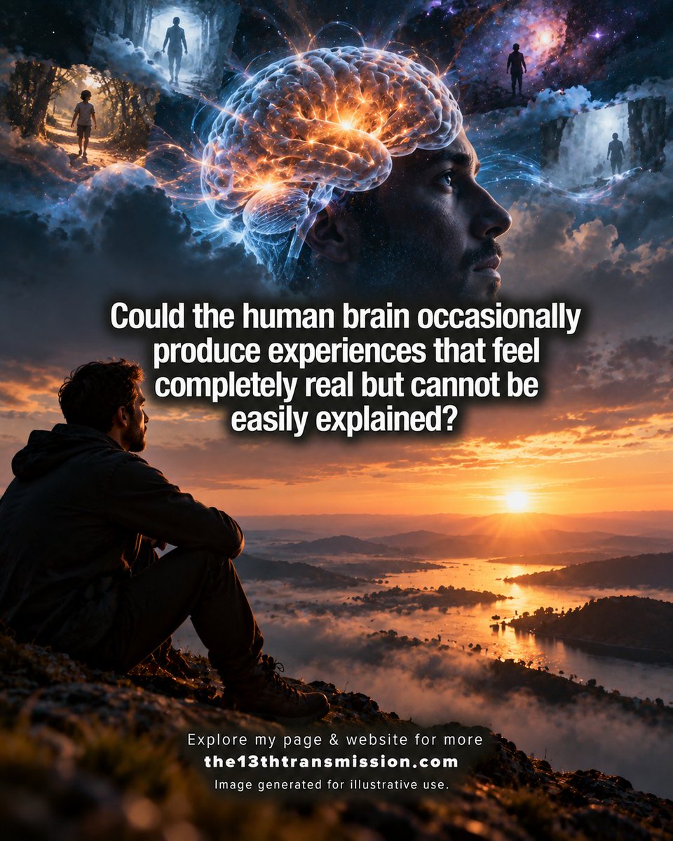 13thXmission's tweet photo. Could the human brain occasionally produce experiences that feel completely real but cannot be easily explained?

Please note, image generated for illustrative use

@13thXmission  #The13thTransmissionQuestion https://t.co/pRVg0LdoIb